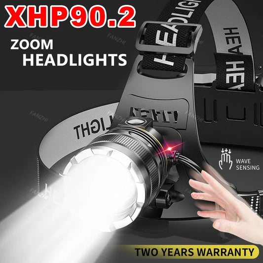 3000000LM Upgrade Headlamp Sensor XHP90 Fishing Headlight By 18650 Battery Flashlight USB Rechargeable Head Lights Torch Lantern