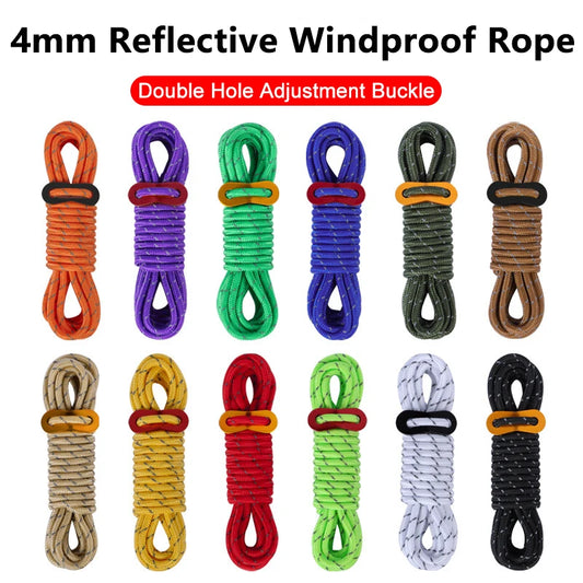 4mm Bold Sturdy Tent Rope High Reflective Luminous Windproof Tent Rope with Double Eye Buckle for Outdoor Camping,Dry,Bundle,Fix
