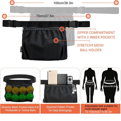 Tennis Ball Holder, Pickleball Ball Wasit Pouch for Women Men Holding 8 Tennis or Pickleball Balls,Tennis & Pickleball Accessory