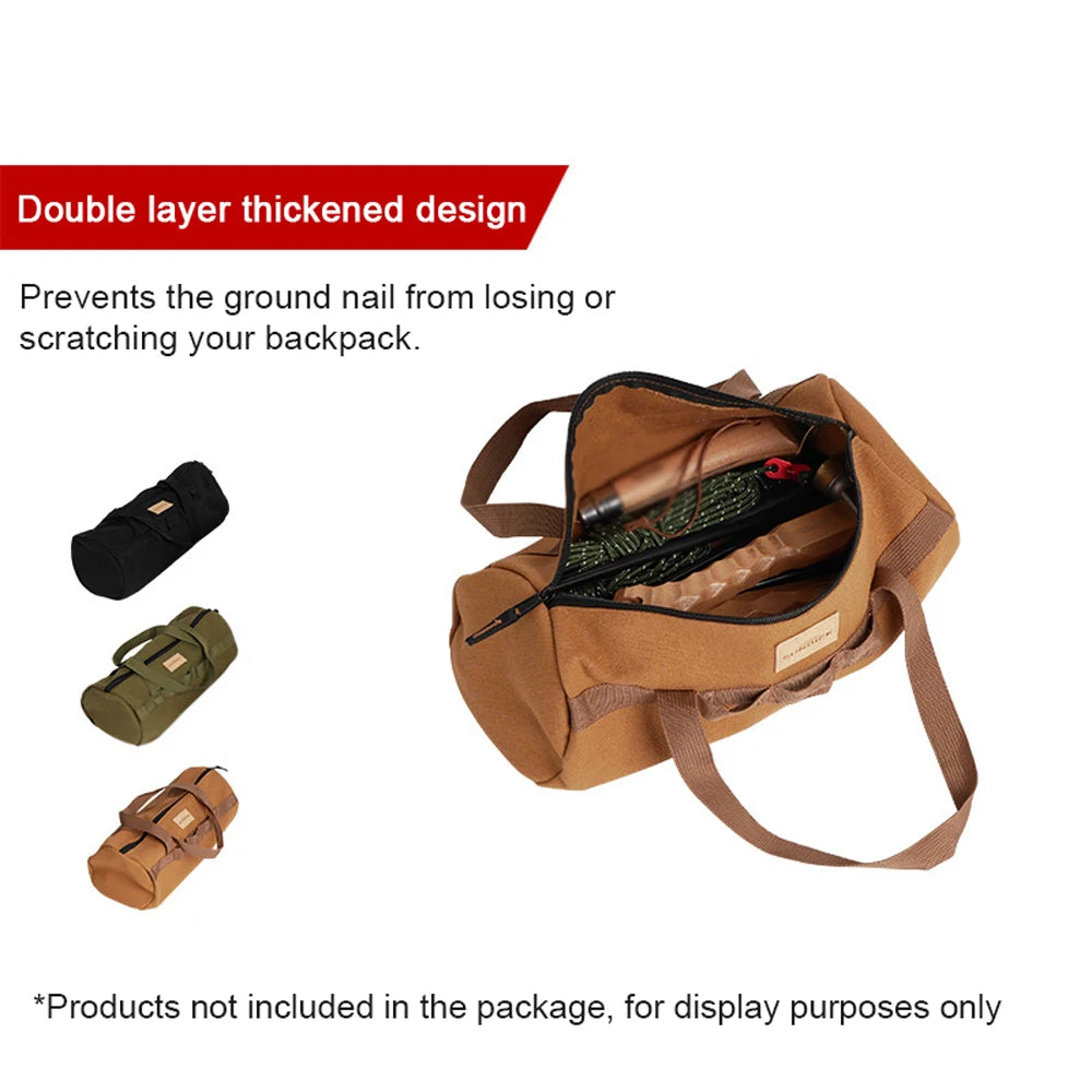 Outdoor Camping Tent Peg Ground Nail Storage Bag Tent Hammer Long Ground Nail Storage Bag Portable Canvas Tent Install Tools