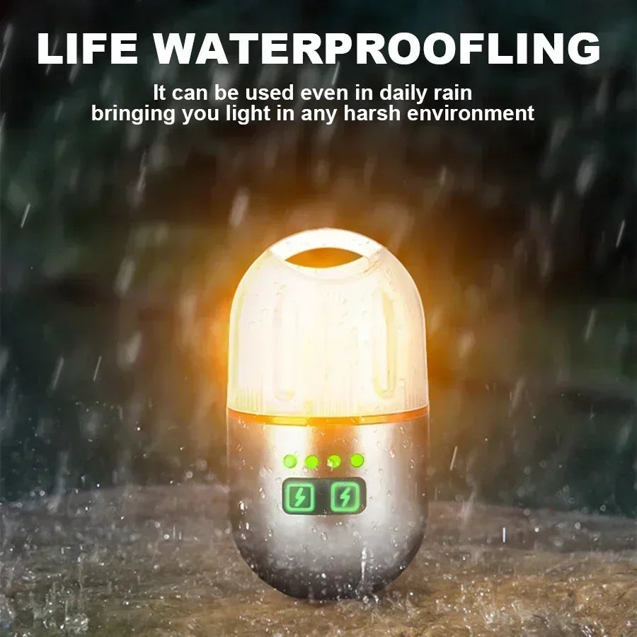 Powerful Mini LED Camping Light with Power Display Magnetic Hook Built-in Battery Lantern USB Rechargeable Tent Hanging Lamp