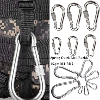 1/2pcs M4~M12 Spring Quick Link Buckle Ring with screw Outdoor Climbing Gear Carabiner Safety Hook Travel Kit Camping Equipment