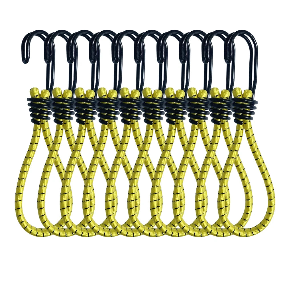 10Pcs Bungee Cord Hooks Anti-Rust Paint Spiral Wire Hooks with Separable Reflective Elastic Rope Hooks for Camping Trucks Tent