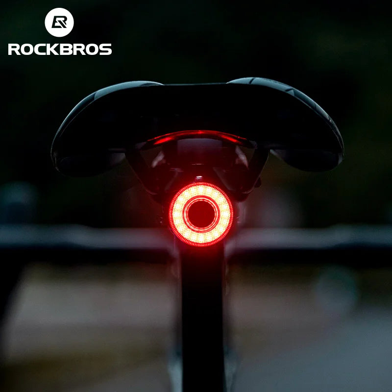 ROCKBROS Smart Bike Tail Light Bicycle Rear Lights IPX6 Waterproof Bike Lights for Night Riding with Type C Rechargeable