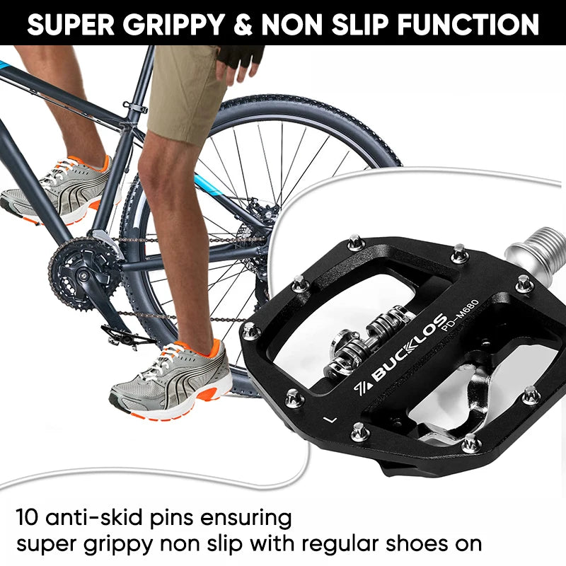 BUCKLOS Mountain Bike Pedals 3 Sealed Bearing PD-M680 Dual Clipless Flat & Lock Pedal Aluminum Cycling Pedals Fit Shimano SPD