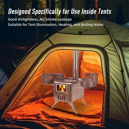 Outdoor Camping Wood-burning Stove for Inside Tents Firewood Burner Foldable Heater with Tent Fire Window Patio Fireplace