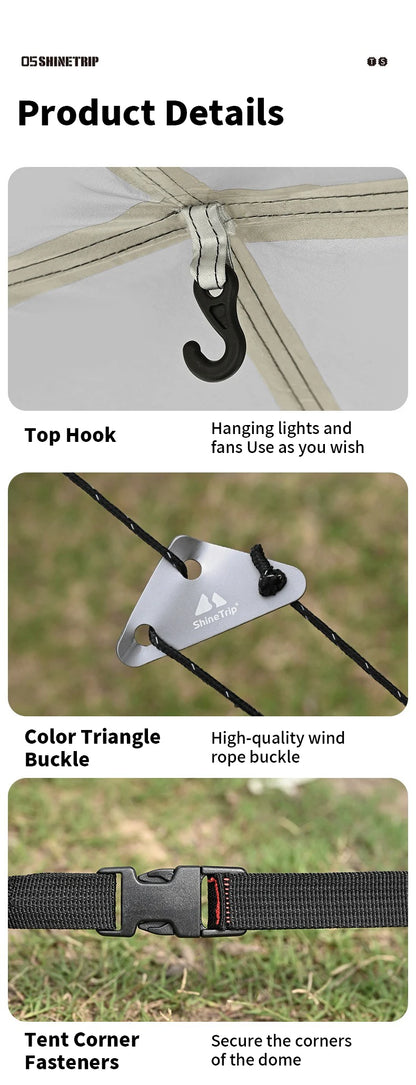 ShineTrip Outdoor Silver Coated Canopy Rainproof And Sunscreen Self-driving PU3000MM Waterproof Camping Sunshade Tent Dome