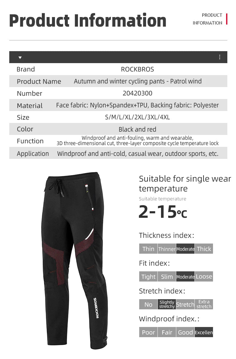 ROCKBROS Winter Cycling Pants Men Fleece Sport Reflective Trousers Keep Warm Thermal Bicycle Bike Mtb Pants Running Clothings