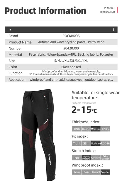 ROCKBROS Winter Cycling Pants Men Fleece Sport Reflective Trousers Keep Warm Thermal Bicycle Bike Mtb Pants Running Clothings