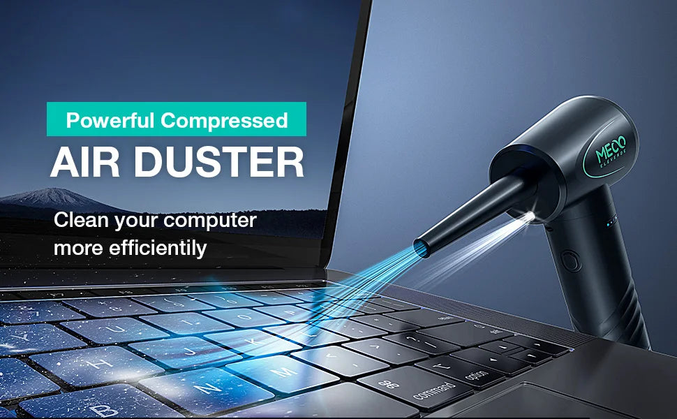 MECO ELEVERDE Compressed Air Duster, Air Blower with LED Light, 3-Gear to 100000RPM, Electric Air Duster for PC/Keyboard Cleaner