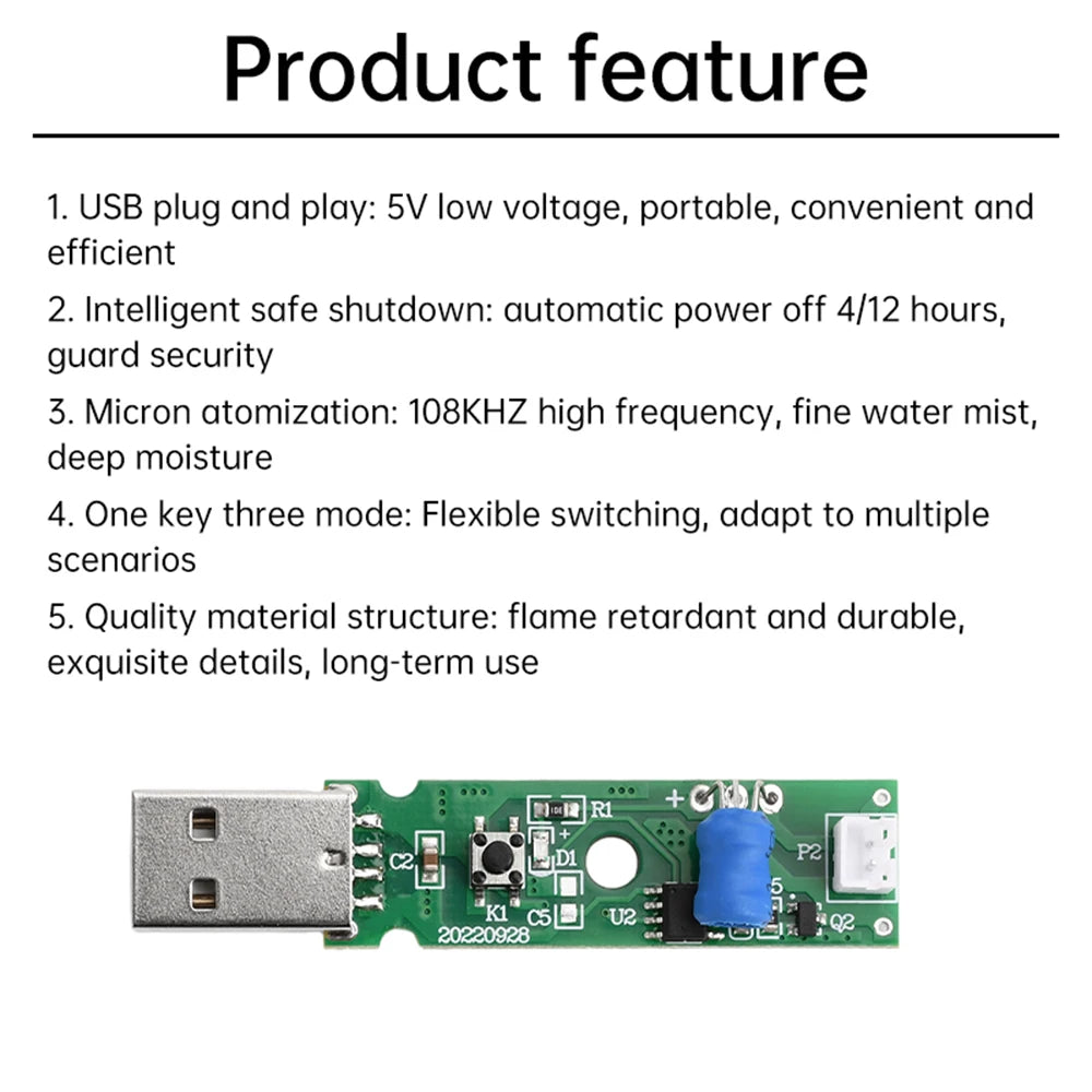 DC5V USB Ultrasonic Sprayer Humidifier Atomizer Driving Module Mini Humidifier DIY Kits 108KHZ 4/12 Hours Automatic Power Off