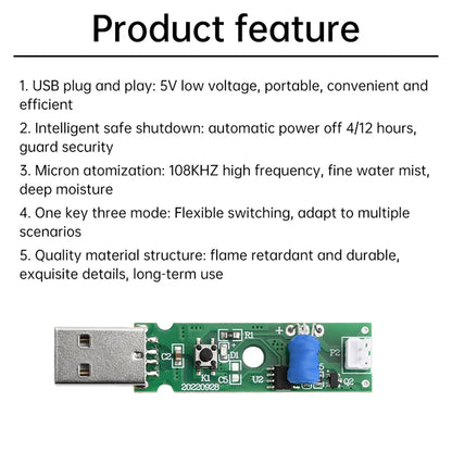 DC5V USB Ultrasonic Sprayer Humidifier Atomizer Driving Module Mini Humidifier DIY Kits 108KHZ 4/12 Hours Automatic Power Off