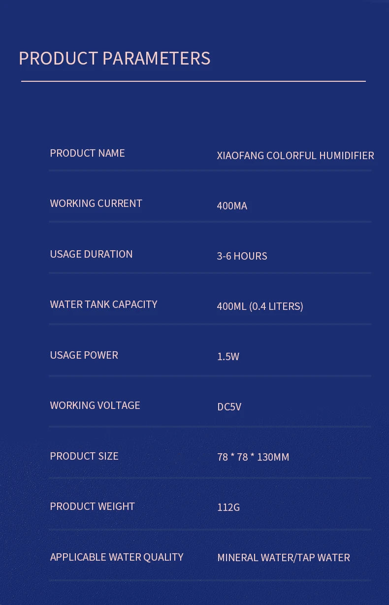 Colorful Humidifier 1 Home USB Portable Humidifier with Atmosphere Color Light Night Light Air Purification Humidifier