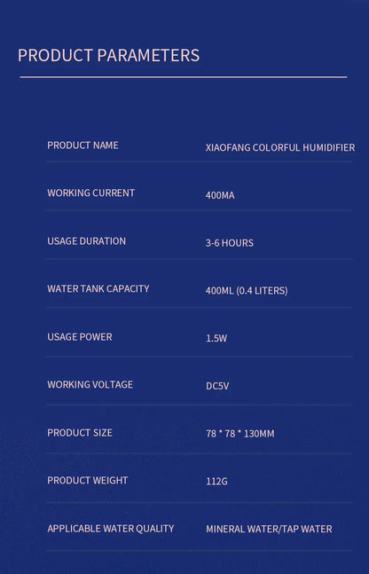 Colorful Humidifier 1 Home USB Portable Humidifier with Atmosphere Color Light Night Light Air Purification Humidifier