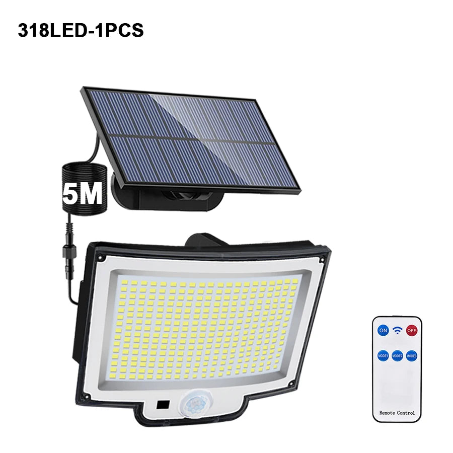 Solar Flood Lights Outdoor 106/318 LED Solar Motion Lights Remote Solar Security Lights Wall Lights Waterproof 3 Modes Garden