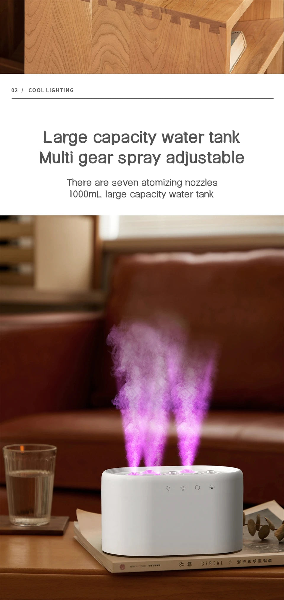 Heavy Fog 7 Spray Nozzles Aroma Humidifier USB Electric Aroma Air Purifier with Pickup Light Sound Control Mist Air Humidifier