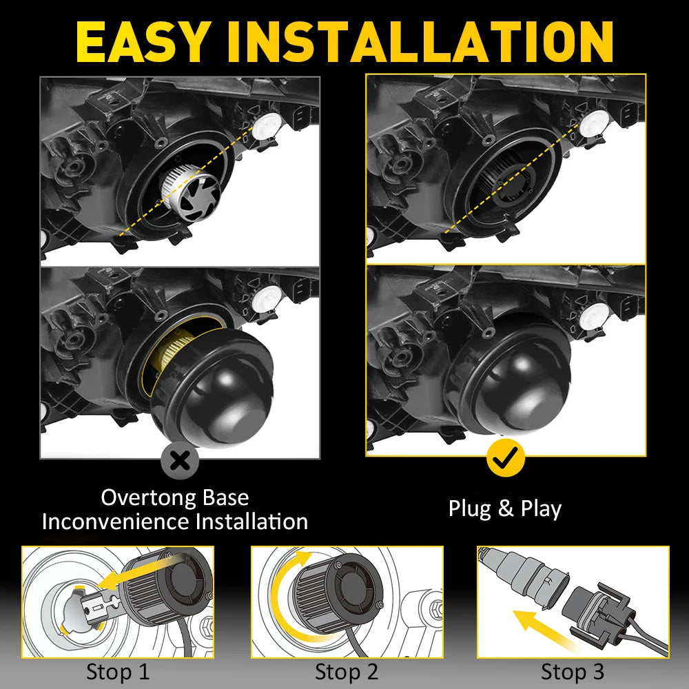 AUXITO 2X 360 CSP H7 LED Headlight Canbus 6000K 12V H7 Turbo LED Bulb Headlamp 16000LM for Toyota Corolla Honda Hyundai Ford Kia
