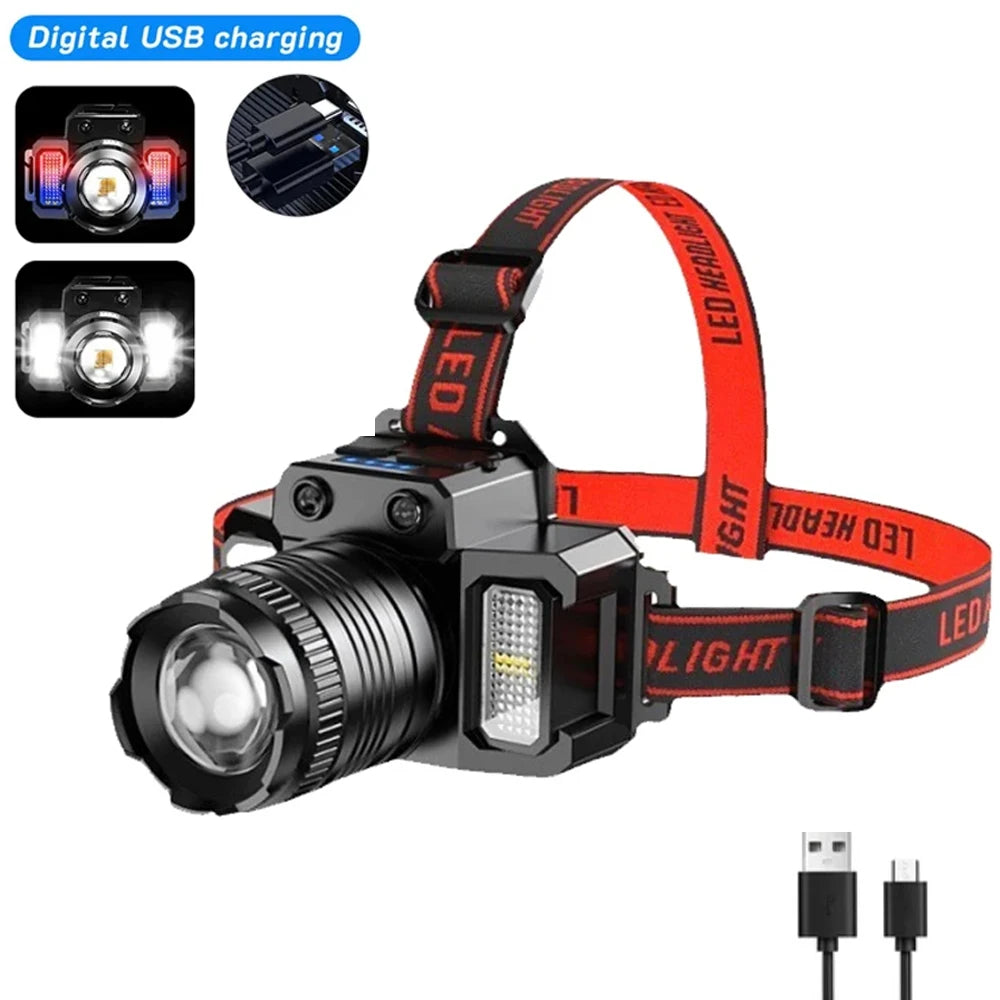 Rechargeable LED Headlamp Super Bright with 5 Modes Zoom Torch Head Lamp Motion Sensor Head Lights For Camping Running Cycling