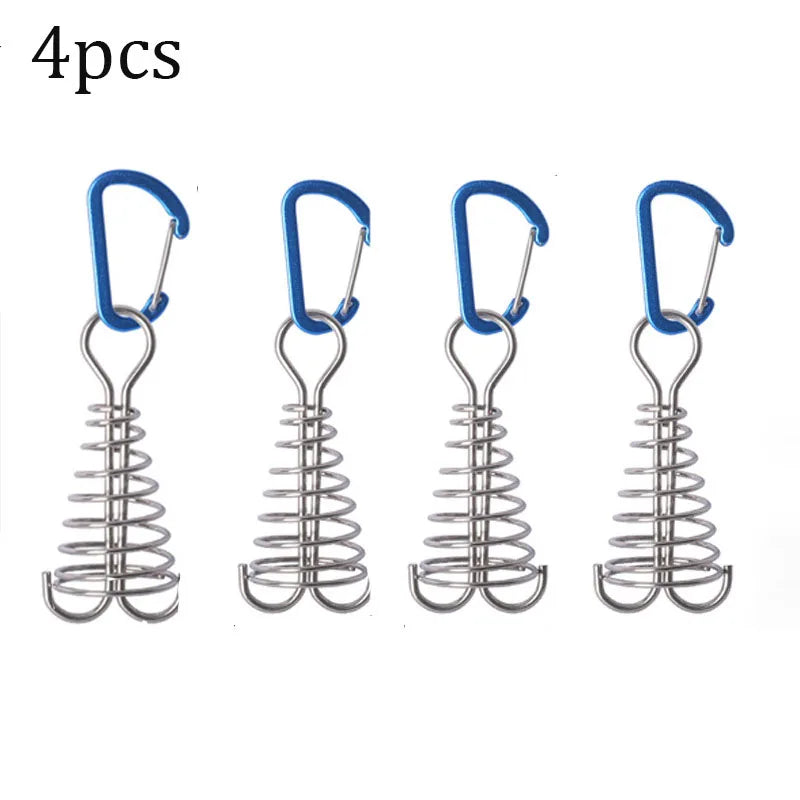 4pcs  outdoor camping octopus wind rope fixing buckle wooden deck gap fixing nail with spring tent wind rope hook