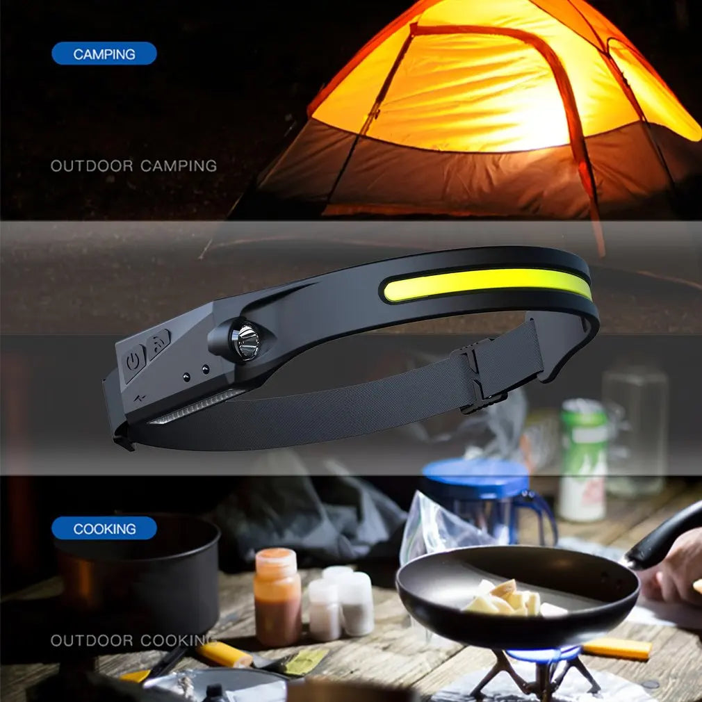 COB LED Sensor Head Lamp USB Rechargeable Head Torch Work Light Waterproof Headlamp Outdoor Search Light for Camping Fishing