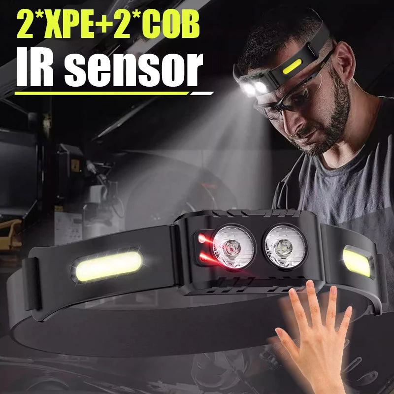 USB Rechargeable LED Sensor Headlamp XPE+COB Headlight Led Head Torch Camping Search Light Head Flashlight for Fishing Lantern