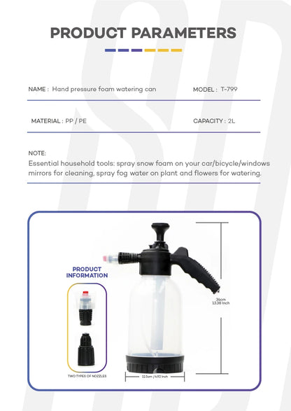 Continuous Hand Pump Pressure Sprayer, Hand held Garden Sprayer for Home, Lawn, Garden, Car Detailing and More, 2 L / 0.5 Gallon