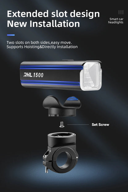 ROCKBROS Bike Light 1500LM5000mAh Type-C Bicycle Light Temperature Control  IPX6 Aluminum LED Light Front Lamp Cycling Headlight