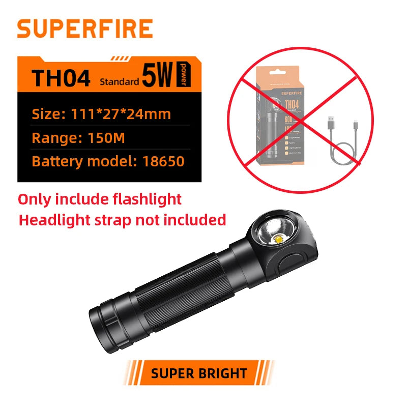 Latest SUPERFIRE High Power Headlamp LED USB Rechargeable 90°Headlight Torch Mini Waterproof Indicator Magnet Tail Flashlight