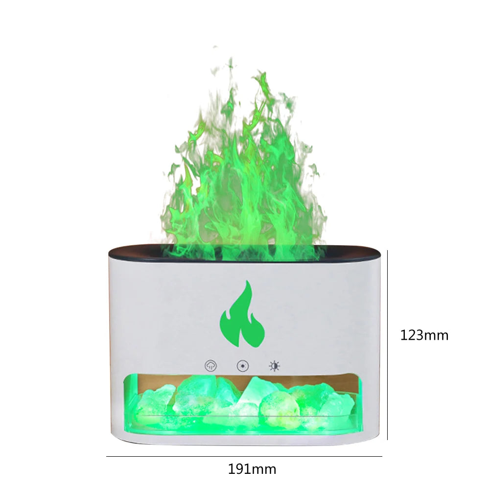 Flame Air Humidifier 250ml Home 7 Color LED Electric Ultrasonic Aroma Essential Oil Diffuser with Salt Stone Mist Sprayer