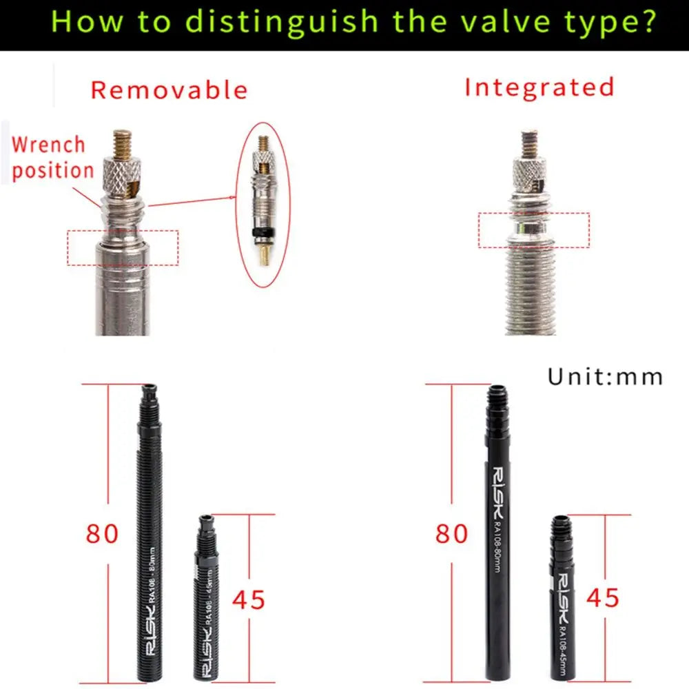 80mm Cycling Protection Accessories Bike Parts Bicycle Valves Nut Inner Tubes Extension Integrated Removable Valve Extender