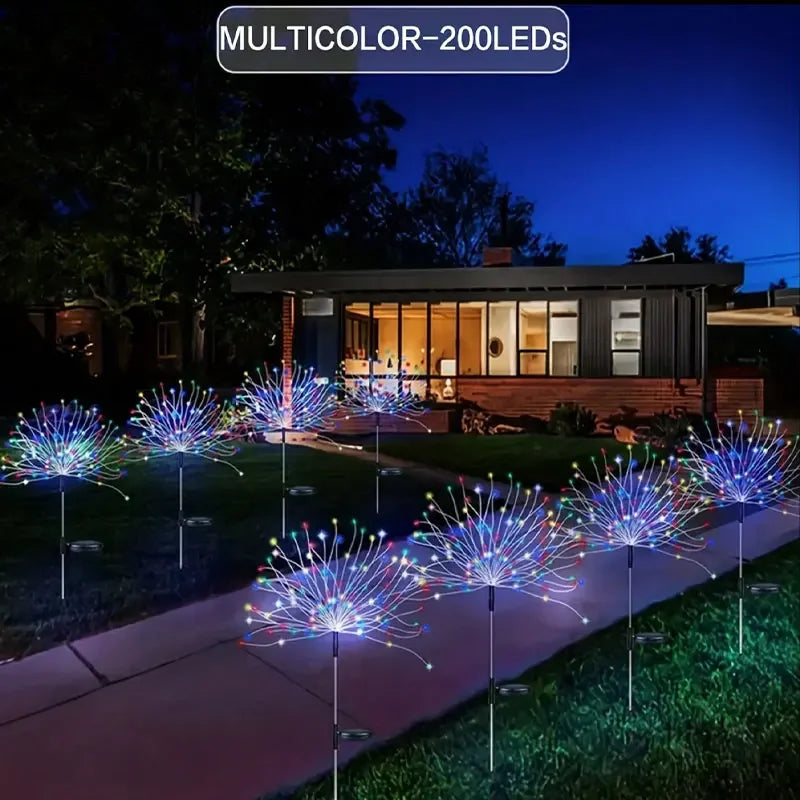 NEW 200LEDs Solar Fireworks Lights Outdoor Waterproof Solar Garden Lights 8 Lighting Modes With Remote Control Decorations Light