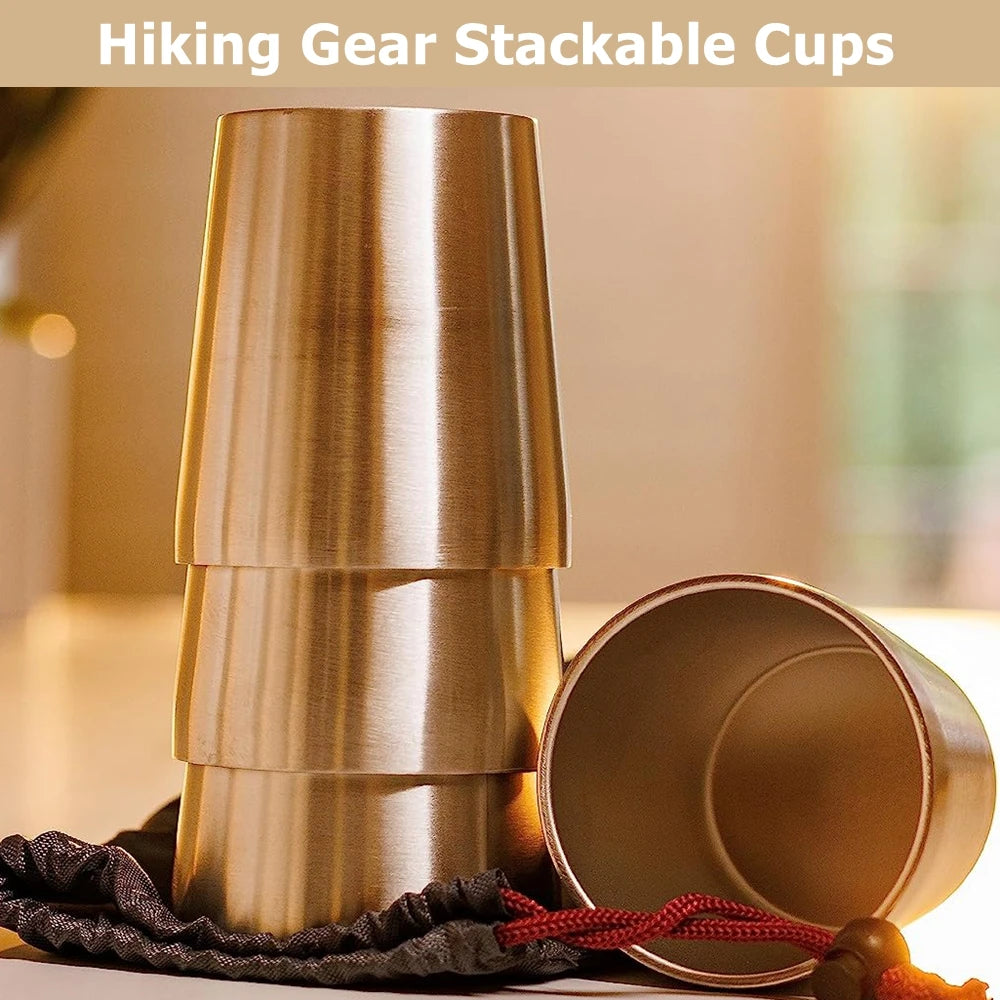 3pcs Stainless Steel304 Cup Outdoor Gear Stackable Cup Camping Cups Metal Coffee Travel Cup Sets Portable Drink-ware Gold