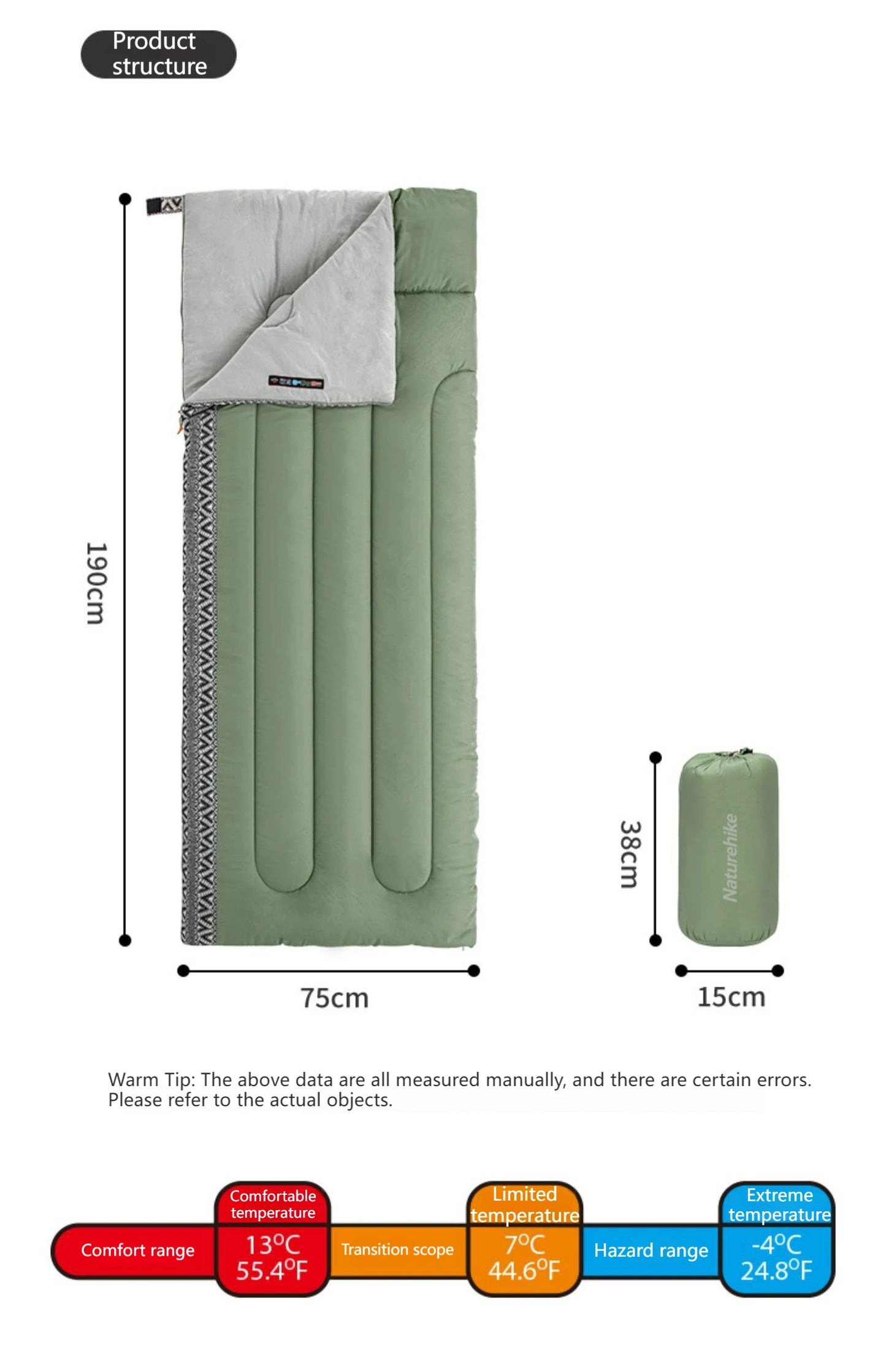 Naturehike Cotton Sleeping Bag Outdoor Camping Single Autumn And Winter Warm And Thick Splicable Breathable Sleeping Bag