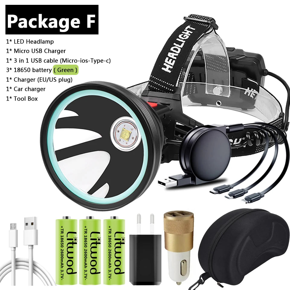 Brand New Xhp90.2 White Yellow LED Headlamp Headlamp Headlamp Torch 32W XHP50 3* 18650 Battery Power Pack 7800mah Light