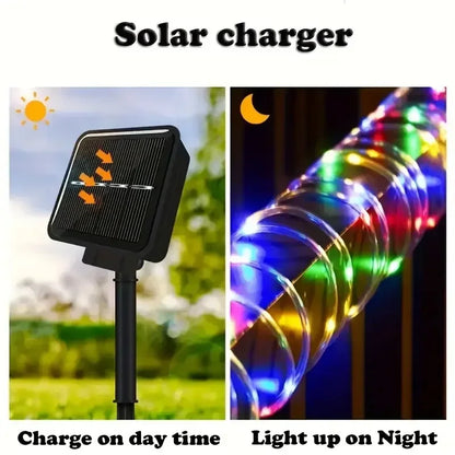 Solar LED Rope Lights Fairy Tube Light String Outdoor Waterproof Lawn Lamps 8 Mode For Home Garden Patio Christmas Wedding Decor