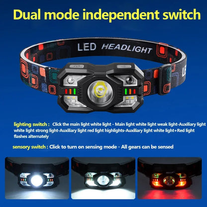 Portable Induction LED Headlamp Rechargeable Headlight IR Motion Sensor Head Lamp Waterproof Head Flashlight for Camping Fishing