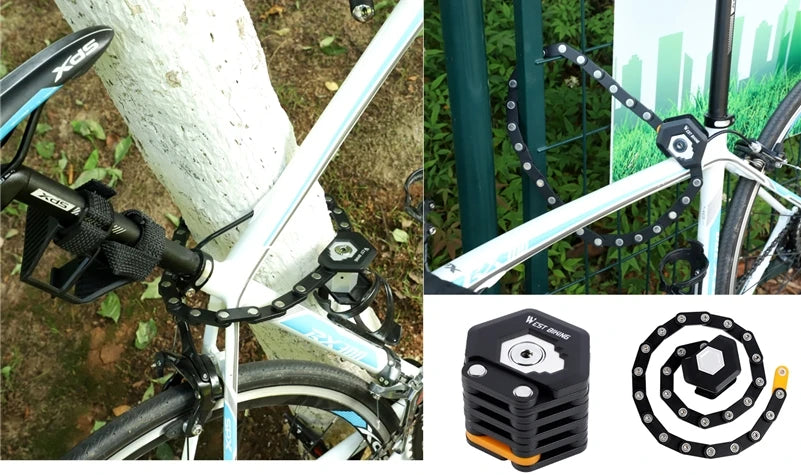 WEST BIKING Foldable Bike Lock Key Password Security Anti-Theft Lock MTB Road Bicycle Scooter Electric Bike Cycling Chain Lock