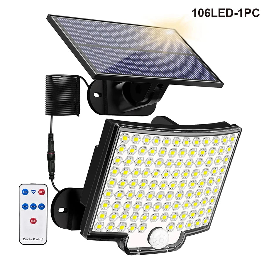 Solar Flood Lights Outdoor 106/318 LED Solar Motion Lights Remote Solar Security Lights Wall Lights Waterproof 3 Modes Garden