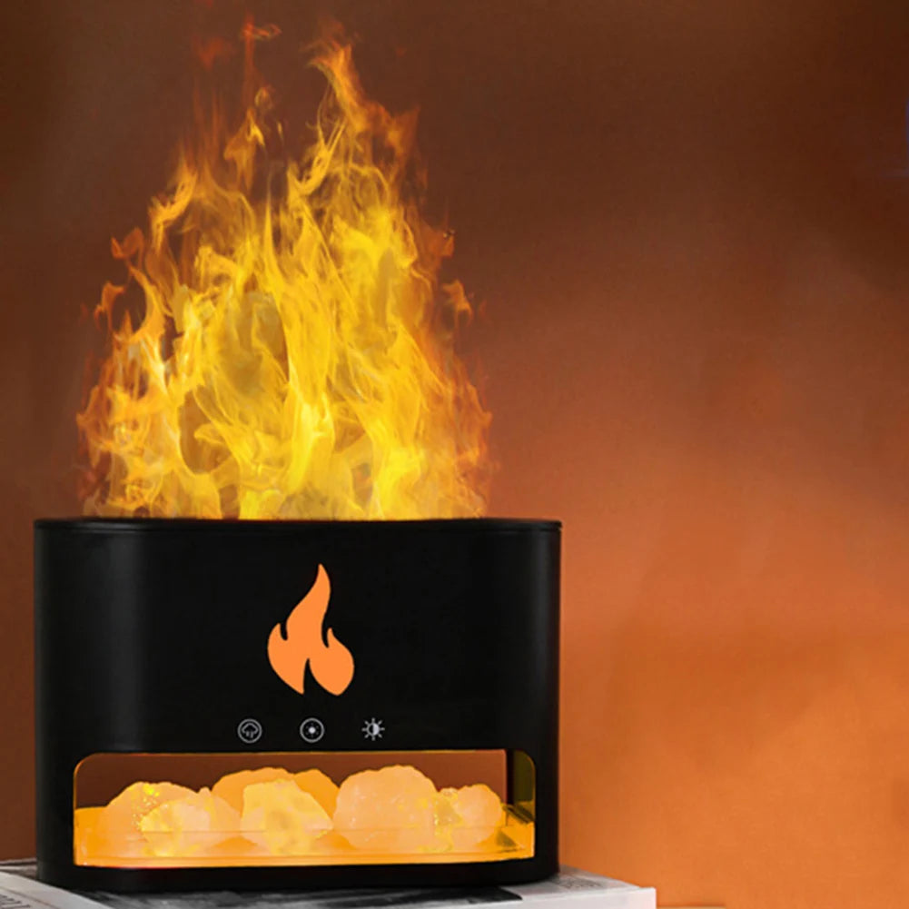 Flame Air Humidifier 250ml Home 7 Color LED Electric Ultrasonic Aroma Essential Oil Diffuser with Salt Stone Mist Sprayer