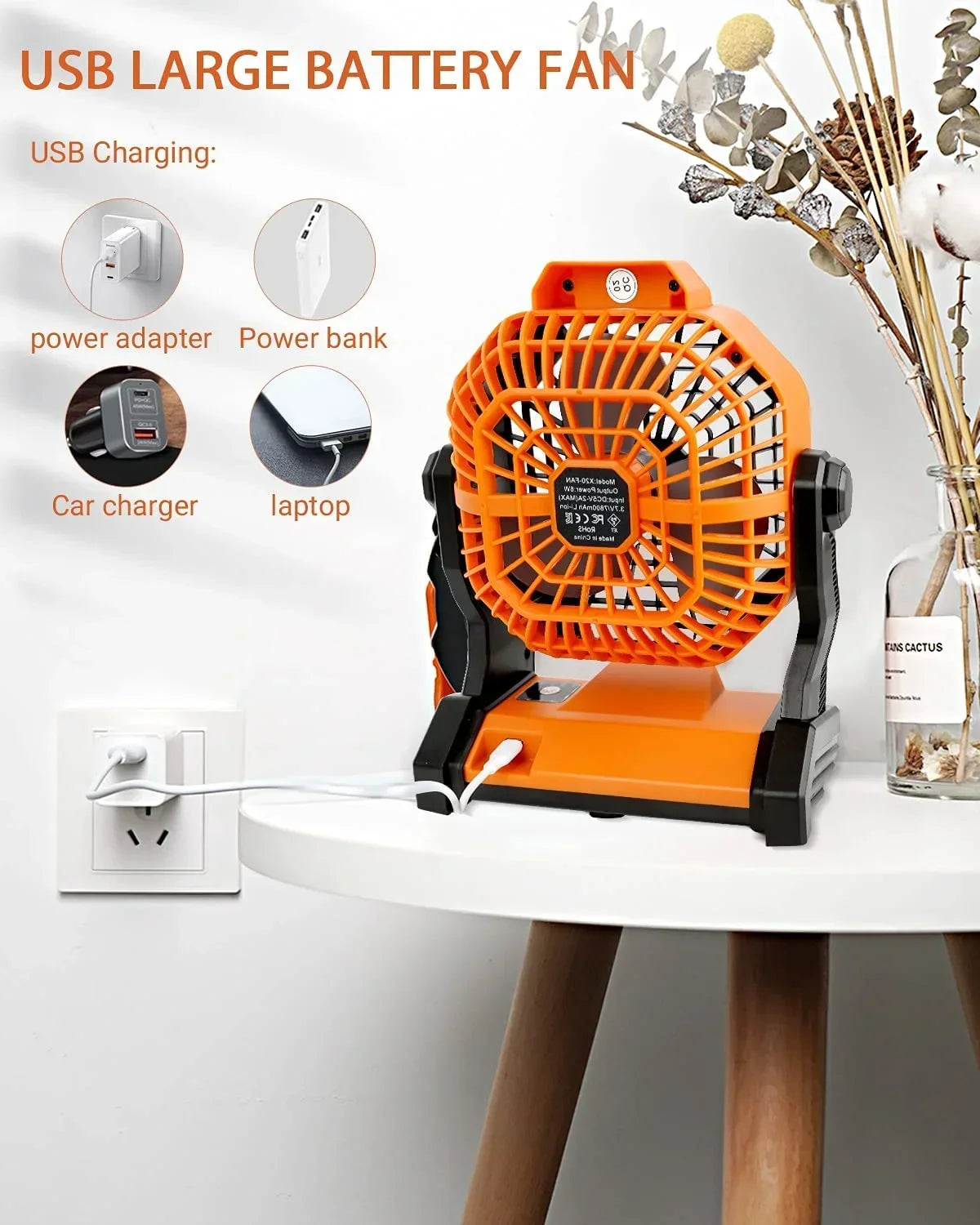 2024 New Portable Electric Fan With Led Light Tent Car Camping Hook&USB&Solar Charging For Hiking Fishing Picnic Emergency