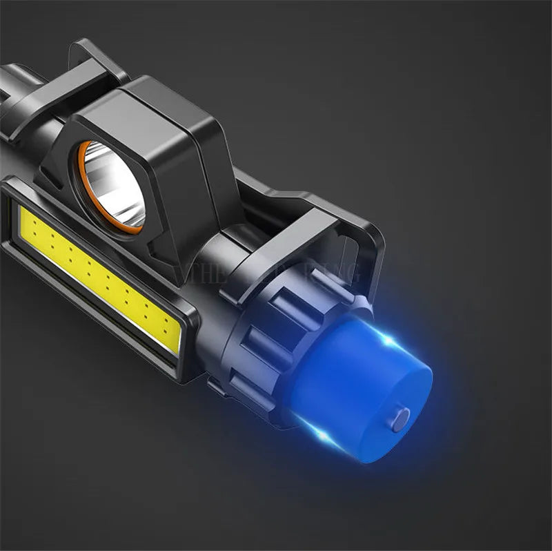 Portable Mini Powerful Flashlight Q5+COB Led Headlamp Built-in 18650 Battery Magnet Headlight Stepless Dimming Torch Work Lamp