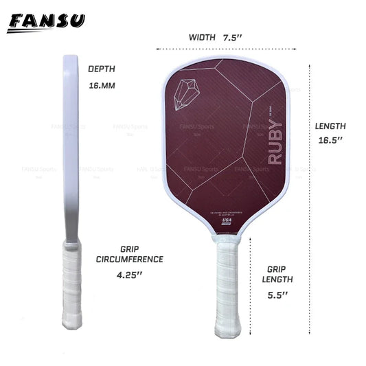 RUBY Pickleball Paddle Thermoformed Unibody Red 100% Kevlar Carbon Fibre 16MM Honeycomb Core Professional Pickleball Racket