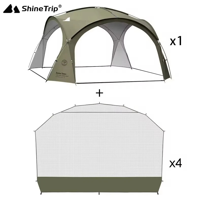 ShineTrip Outdoor Silver Coated Canopy Rainproof And Sunscreen Self-driving PU3000MM Waterproof Camping Sunshade Tent Dome