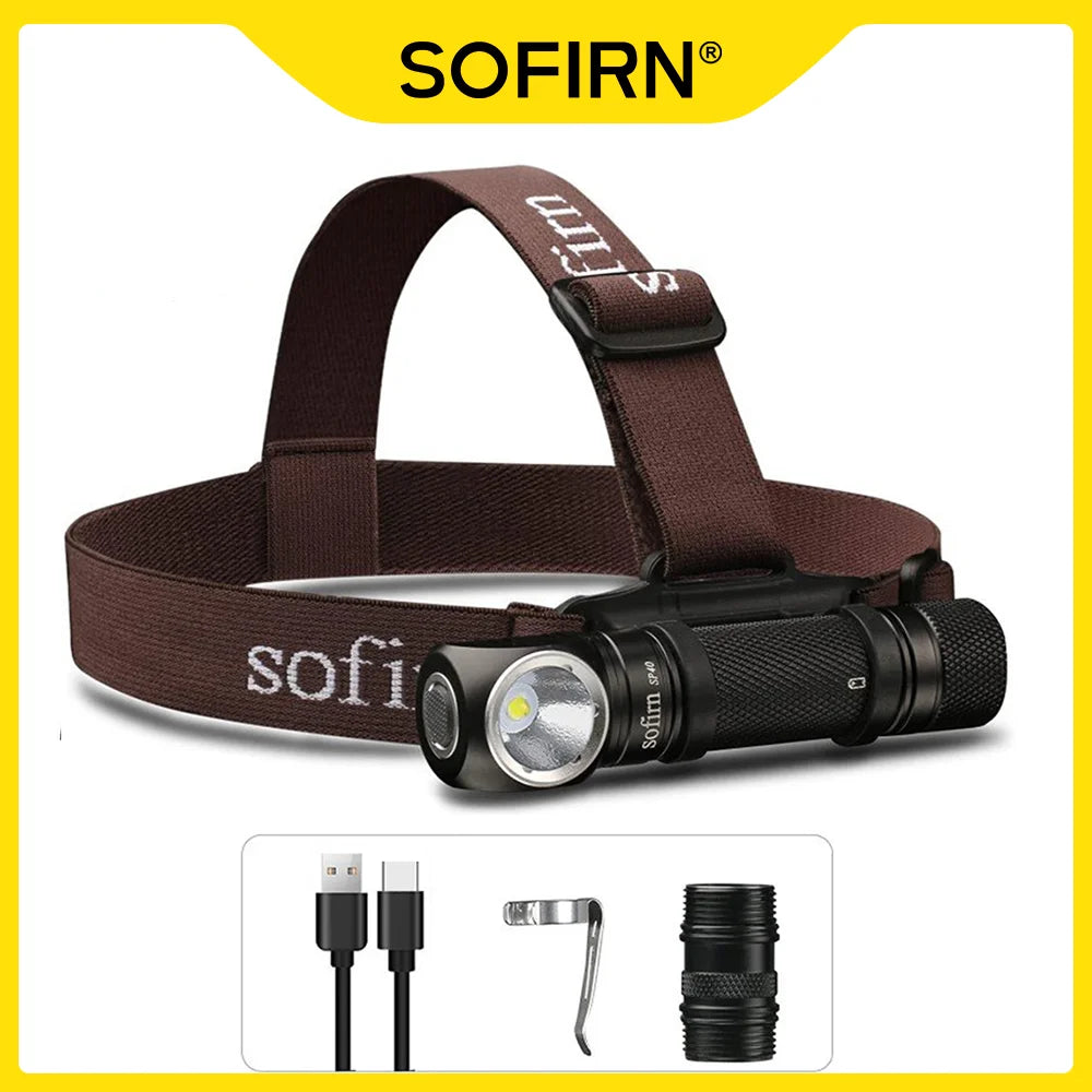 Sofirn Headlight SP40 1200lm LED Headlamp XPL2 18650 USB C Rechargeable 18350 Flashlight with Power Indicator Magnet Tail