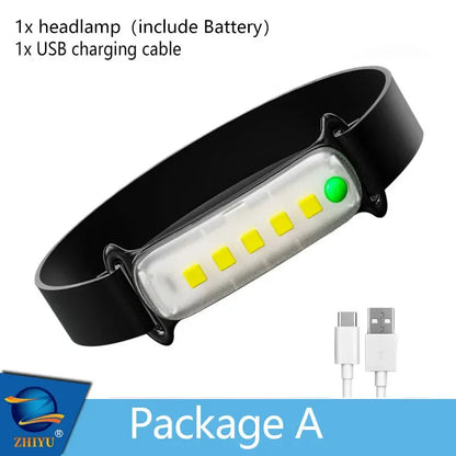 ZHIYU Portable Mini Flashlight Q5+COB Led Headlamp High Power Rechargeable Built-in Battery Outdoor Camping Fishing Headlight