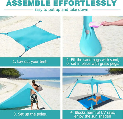 Outdoor Beach Sun Shade Portable UV Protection Family Camping Beach Tent Canopy with Storage Bag for Beach Camping Party Picnic