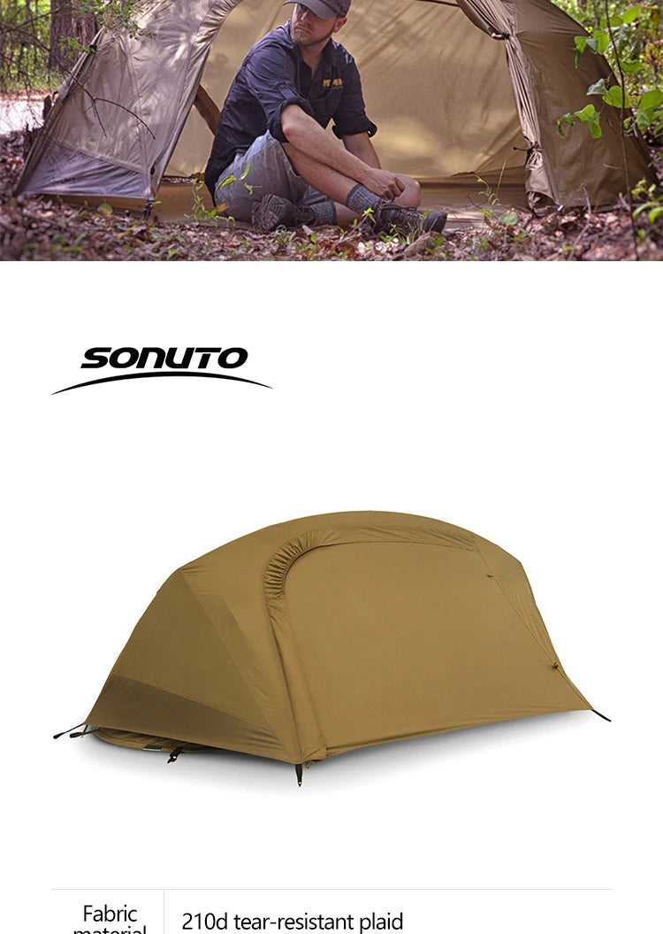 Sonuto-Lightweight Camping and Mountaineering Hiking Tent, Aluminum Alloy Poles, Waterproof and Mosquito Proof, Single Person