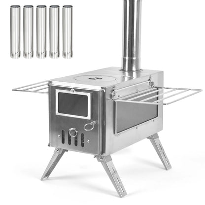 Outdoor Camping Wood-burning Stove for Inside Tents Firewood Burner Foldable Heater with Tent Fire Window Patio Fireplace