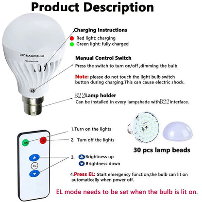 LED Camping Light E27 B22 Rechargeable Wireless Bulb Portable Lantern Light Emergency workshop Home Lamp For Outdoor Tent Lamp