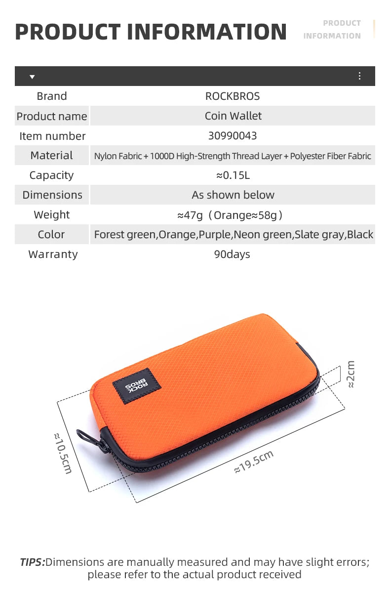 ROCKBROS Cycling Mobile Phone Bag Multi-functional Wallet Card Bag Lightweight Portable Bicycle Cycling Pocket Bag Commute Bag